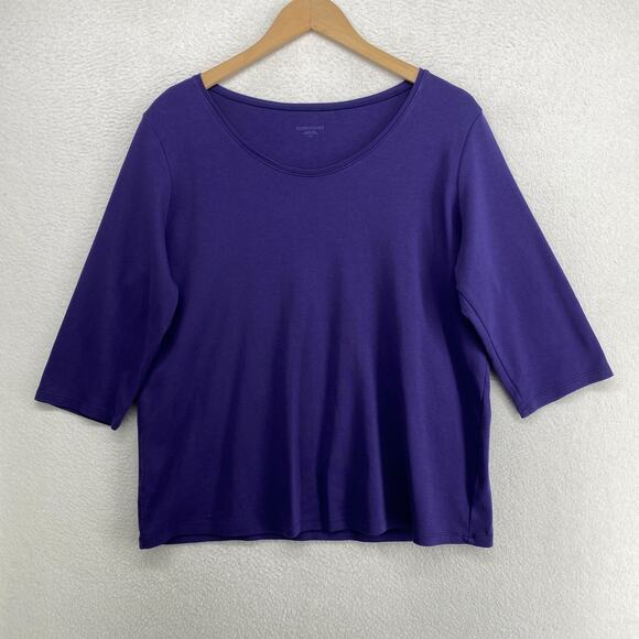 Eileen Fisher Tops - EILEEN FISHER Top L Organic Cotton Interlock Jersey Scoop Neck 3/4 Sleeve Purple